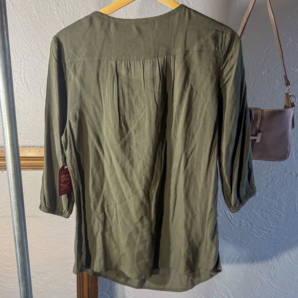 Faded Glory Olive Green Tunic Top with Embroidery - Picture 2 of 5